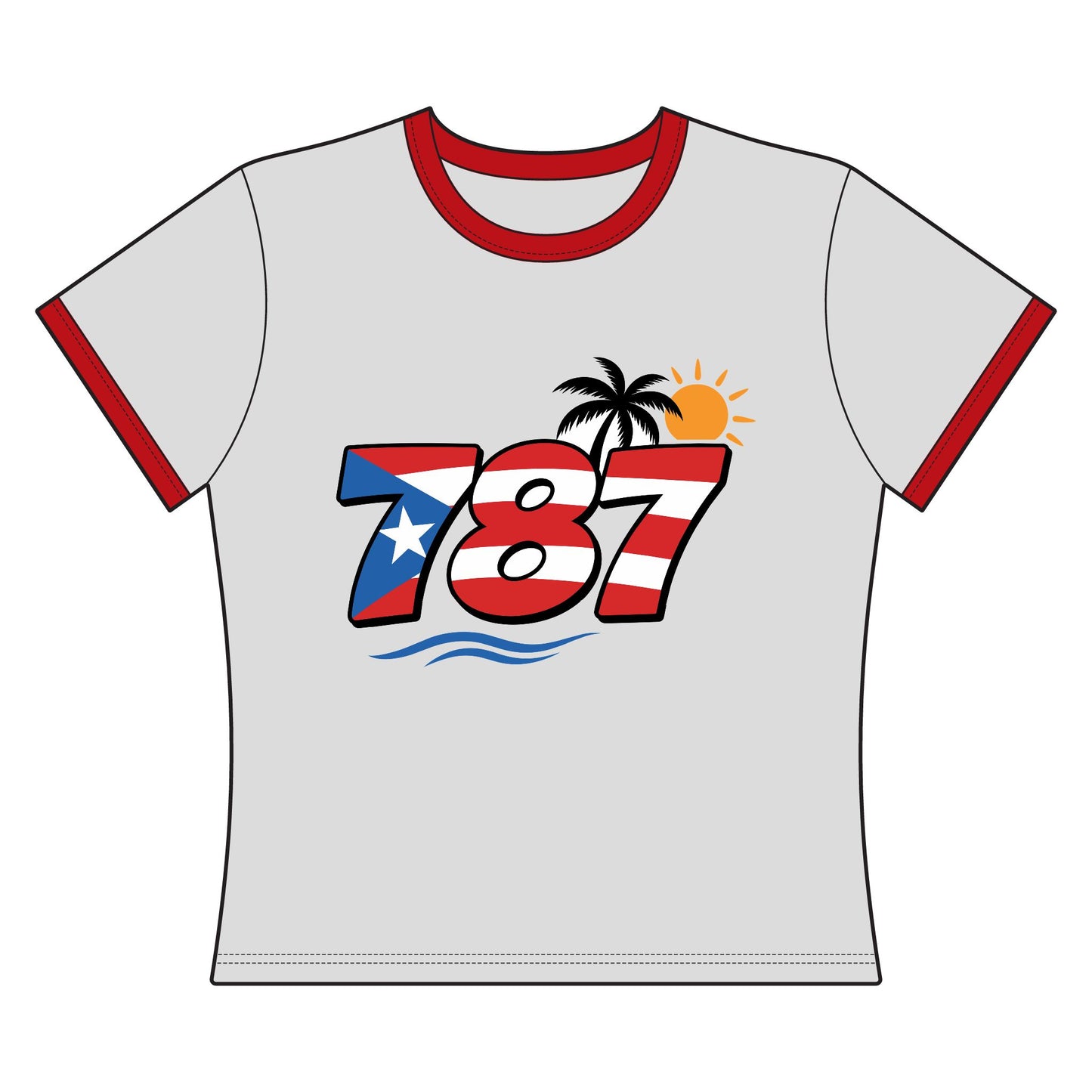 Camiseta Ringer 787 Puerto Rico — Bandera y Palma