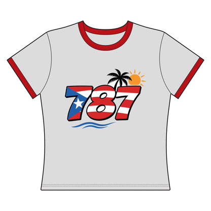 Camiseta Ringer 787 Puerto Rico — Bandera y Palma