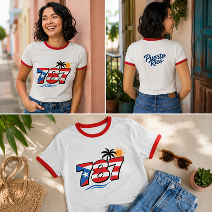 Camiseta Ringer 787 Puerto Rico — Bandera y Palma