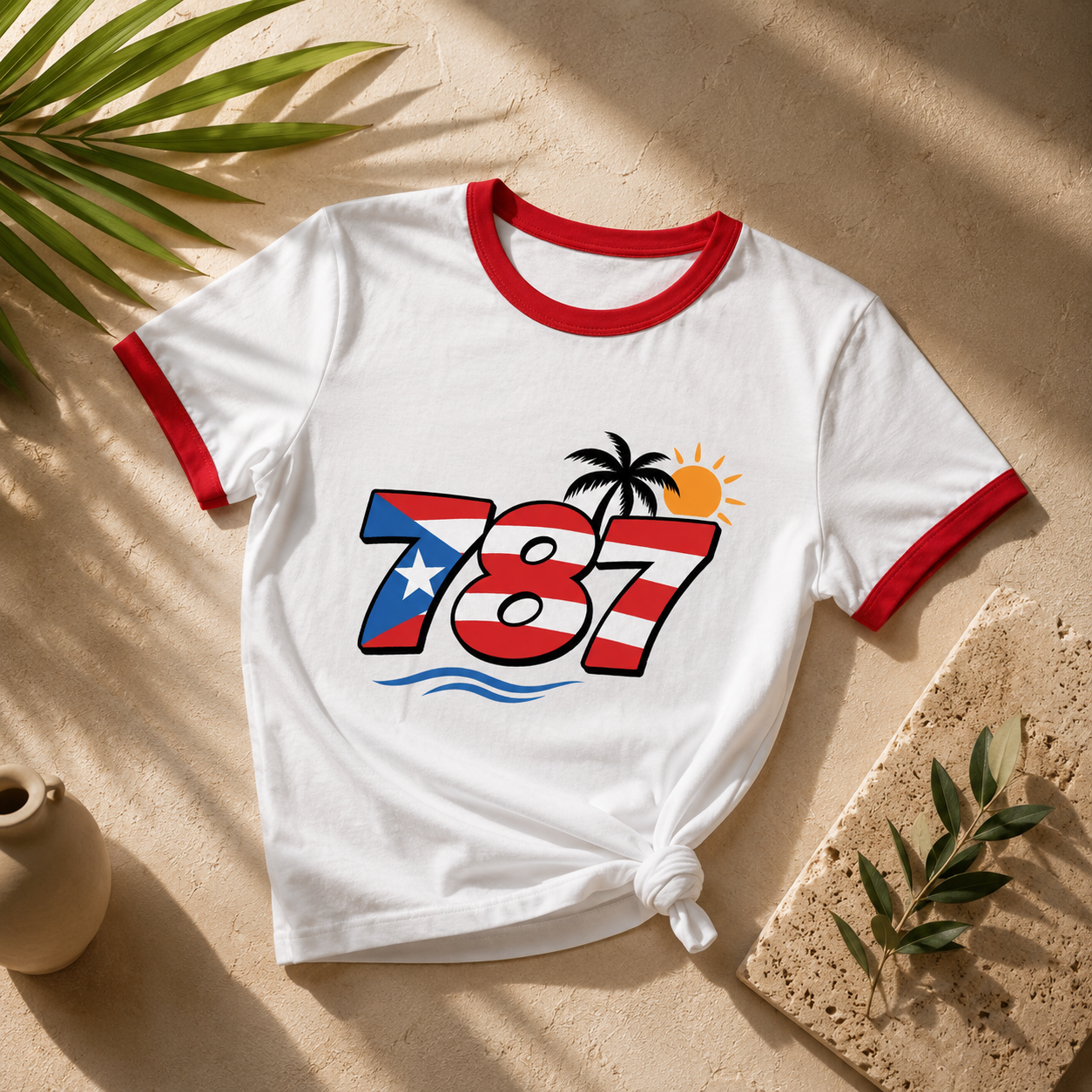 Camiseta Ringer 787 Puerto Rico — Bandera y Palma