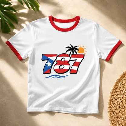Camiseta Ringer 787 Puerto Rico — Bandera y Palma