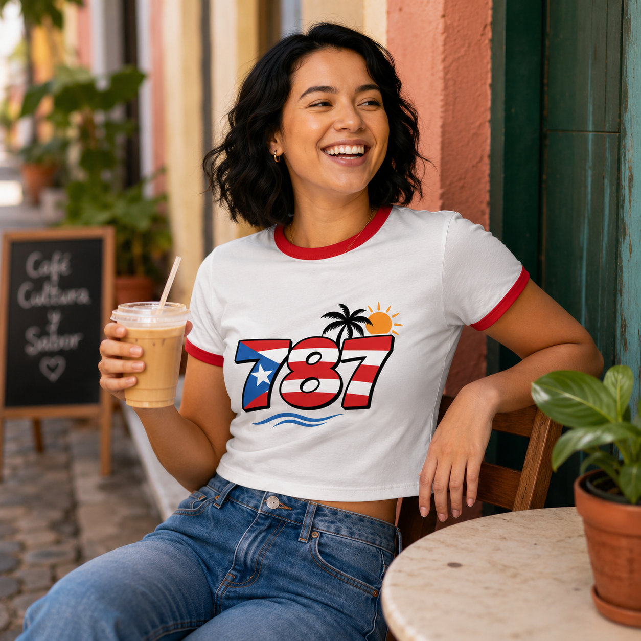 Camiseta Ringer 787 Puerto Rico — Bandera y Palma