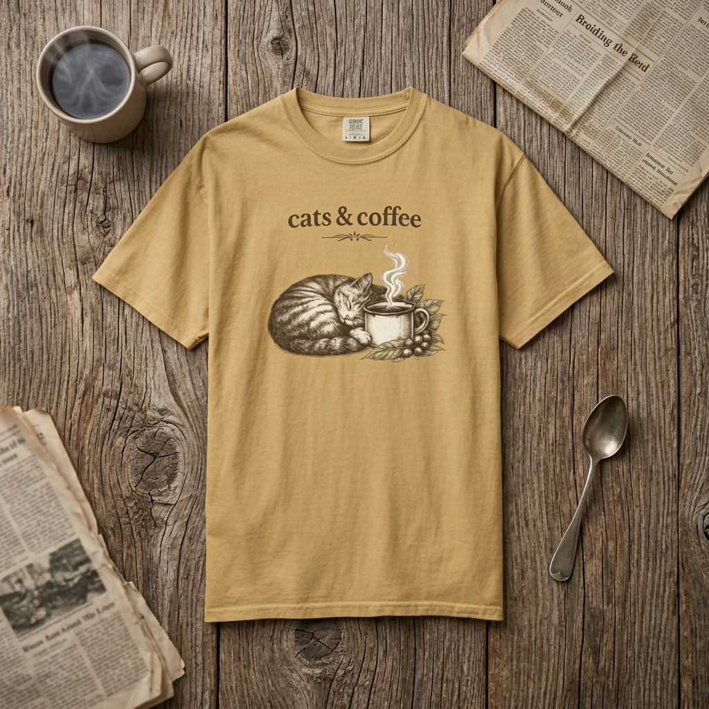Camiseta Cats & Coffee — Gatos y Café