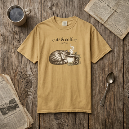 Camiseta Cats & Coffee — Gatos y Café
